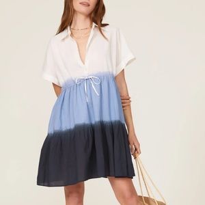 Area Stars Santorini Ombré Short Sleeve Button Down Collared Mini Shirt Dress S